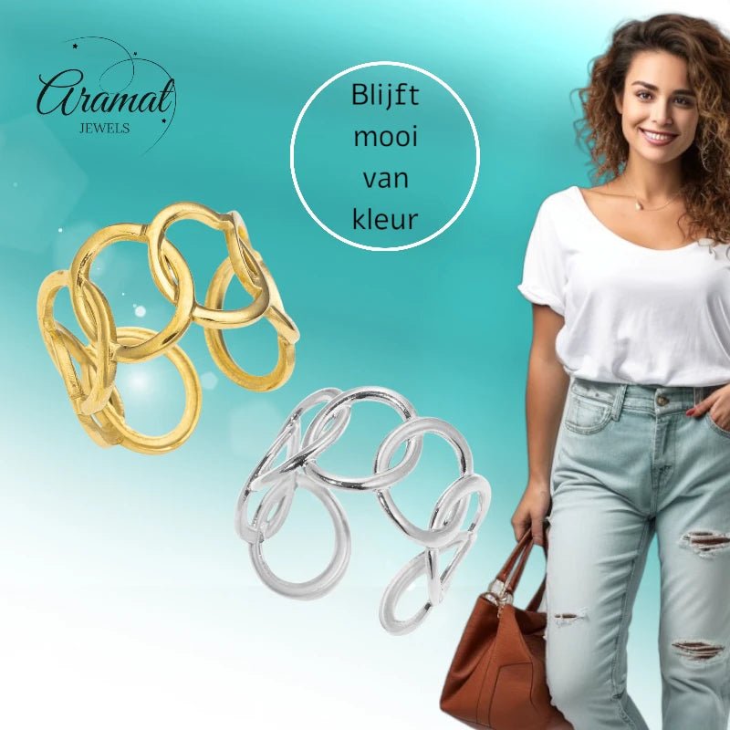 Brede One Size Ring RVS met Ovale Schakels (13 mm) - Aramat Jewels - Ringen - cadeautip