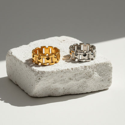 Brede One Size Schakelring van RVS - Goudkleurig of Zilver (9 mm) - Aramat Jewels - Ringen - cadeautip