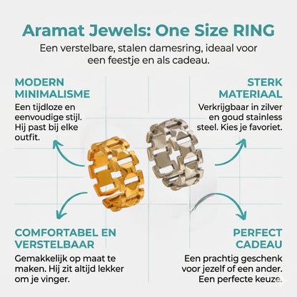 Brede One Size Schakelring van RVS - Goudkleurig of Zilver (9 mm) - Aramat Jewels - Ringen - cadeautip