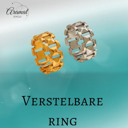 Brede One Size Schakelring van RVS - Goudkleurig of Zilver (9 mm) - Aramat Jewels - Ringen - cadeautip