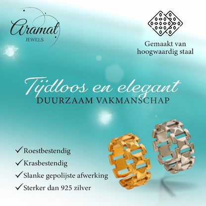 Brede One Size Schakelring van RVS - Goudkleurig of Zilver (9 mm) - Aramat Jewels - Ringen - cadeautip