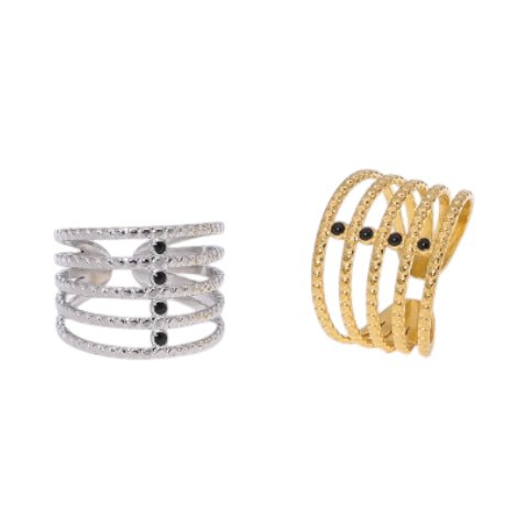 Brede Open Ring RVS met Bolletjesmotief en 5 Emaille Puntjes (16 mm) - Aramat Jewels - Ringen - cadeautip
