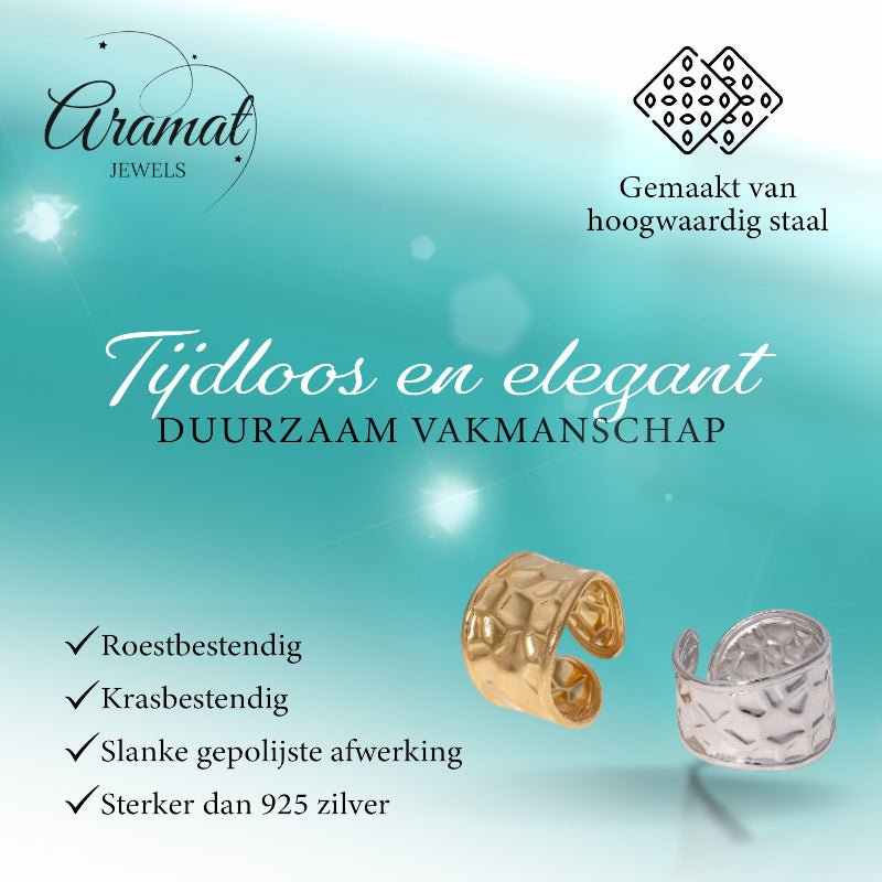 Brede Verstelbare Damesring met Geometrisch Design - 15mm RVS - Aramat Jewels - Ringen - cadeautip