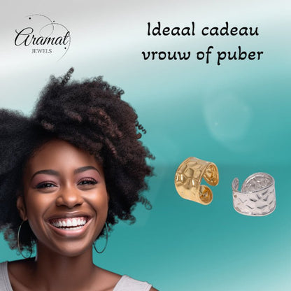 Brede Verstelbare Damesring met Geometrisch Design - 15mm RVS - Aramat Jewels - Ringen - cadeautip