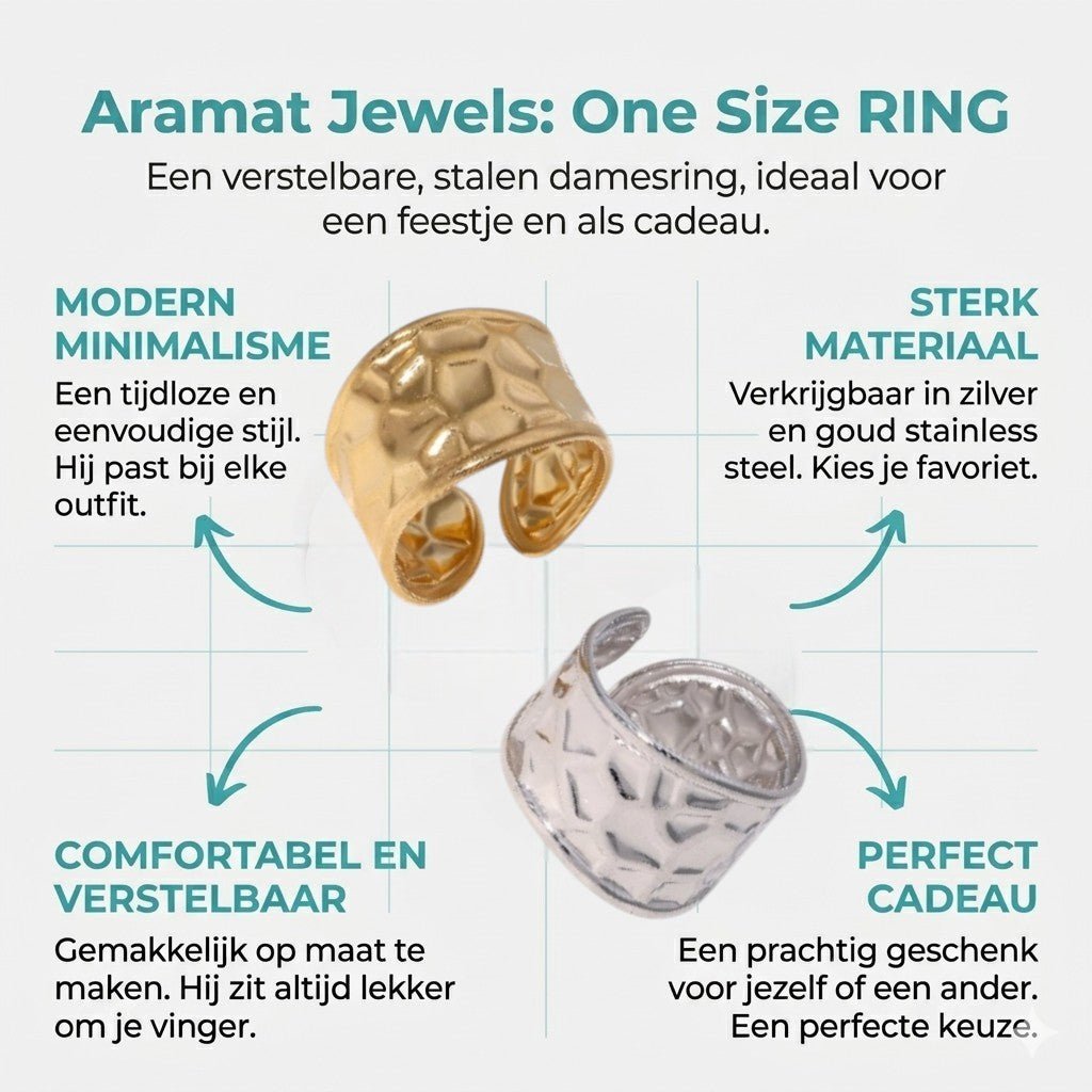 Brede Verstelbare Damesring met Geometrisch Design - 15mm RVS - Aramat Jewels - Ringen - cadeautip