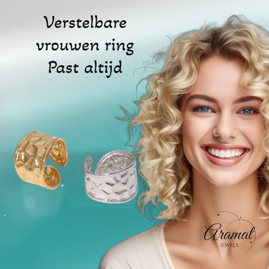 Brede Verstelbare Damesring met Geometrisch Design - 15mm RVS - Aramat Jewels - Ringen - cadeautip