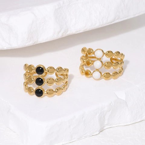 Brede Verstelbare Ring met 3 Emaille Cirkels - Goudkleurig RVS - Aramat Jewels - Ringen - cadeautip