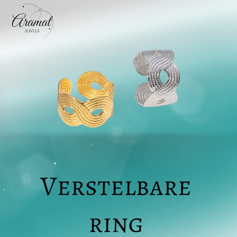 Brede Verstelbare Ring RVS met Vlecht Motief - 13 mm - Aramat Jewels - Ringen - cadeautip