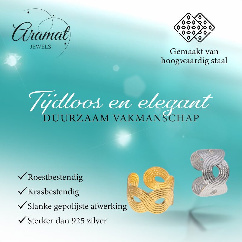 Brede Verstelbare Ring RVS met Vlecht Motief - 13 mm - Aramat Jewels - Ringen - cadeautip