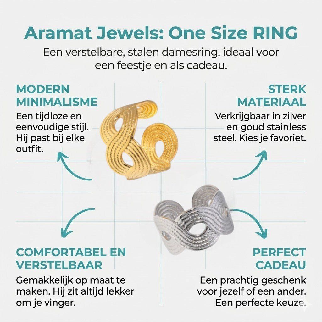 Brede Verstelbare Ring RVS met Vlecht Motief - 13 mm - Aramat Jewels - Ringen - cadeautip