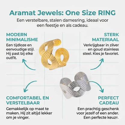 Brede Verstelbare Ring RVS met Vlecht Motief - 13 mm - Aramat Jewels - Ringen - cadeautip