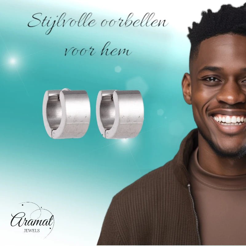 Brede Zilverkleurige Rvs huggies - oor5877 - se20002 - Oorringen kopen