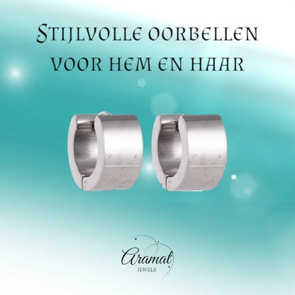 Brede Zilverkleurige Rvs huggies - oor5877 - se20002 - Oorringen kopen