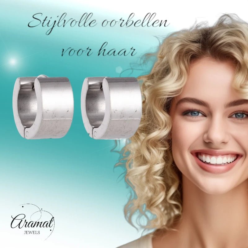 Brede Zilverkleurige Rvs huggies - oor5877 - se20002 - Oorringen kopen