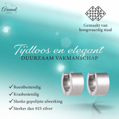 Brede Zilverkleurige Rvs huggies - oor5877 - se20002 - Oorringen kopen