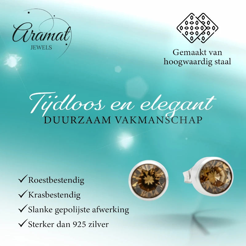 Oorstekers – Staal Kristal Bruin Zilverkleur (8mm)