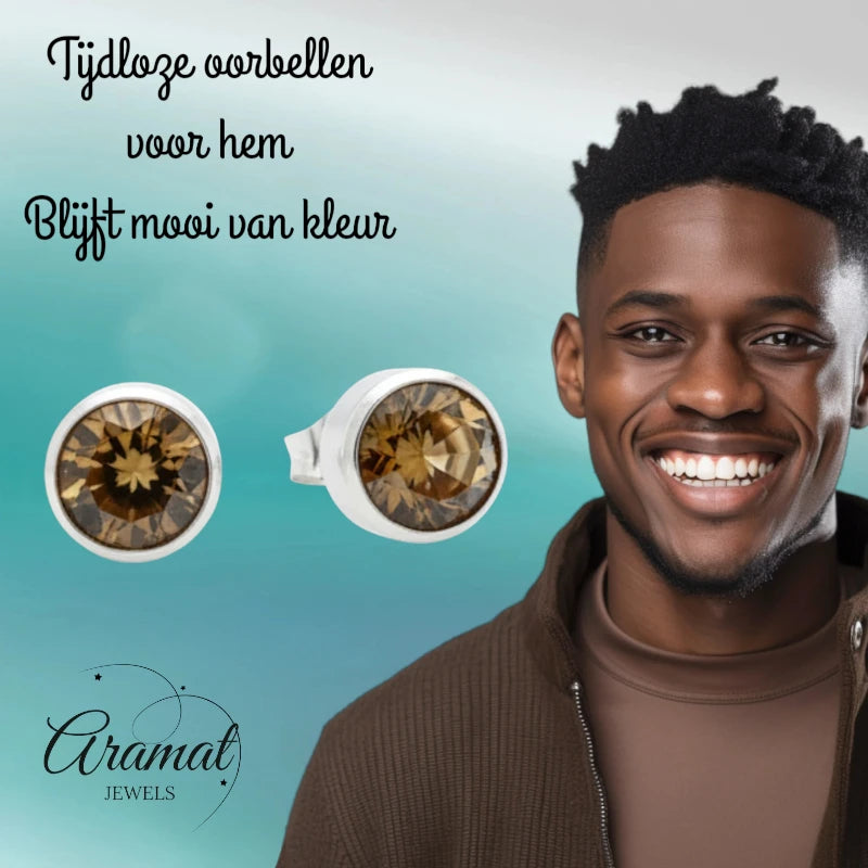 Oorstekers – Staal Kristal Bruin Zilverkleur (8mm)