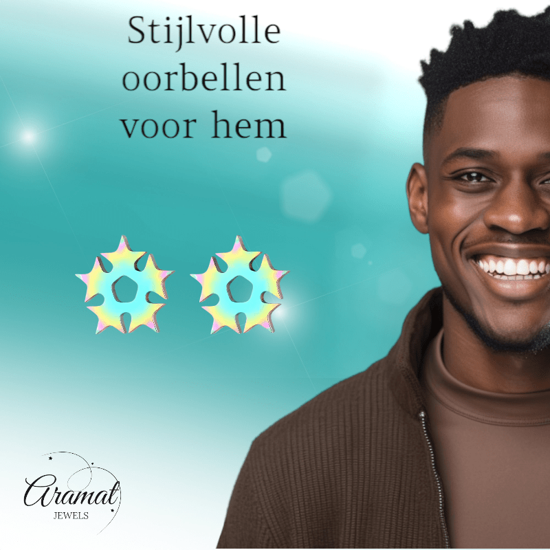 Cirkel van sterren oorstekers multikleur – 9mm - Aramat Jewels - Oorbellen - cadeautip