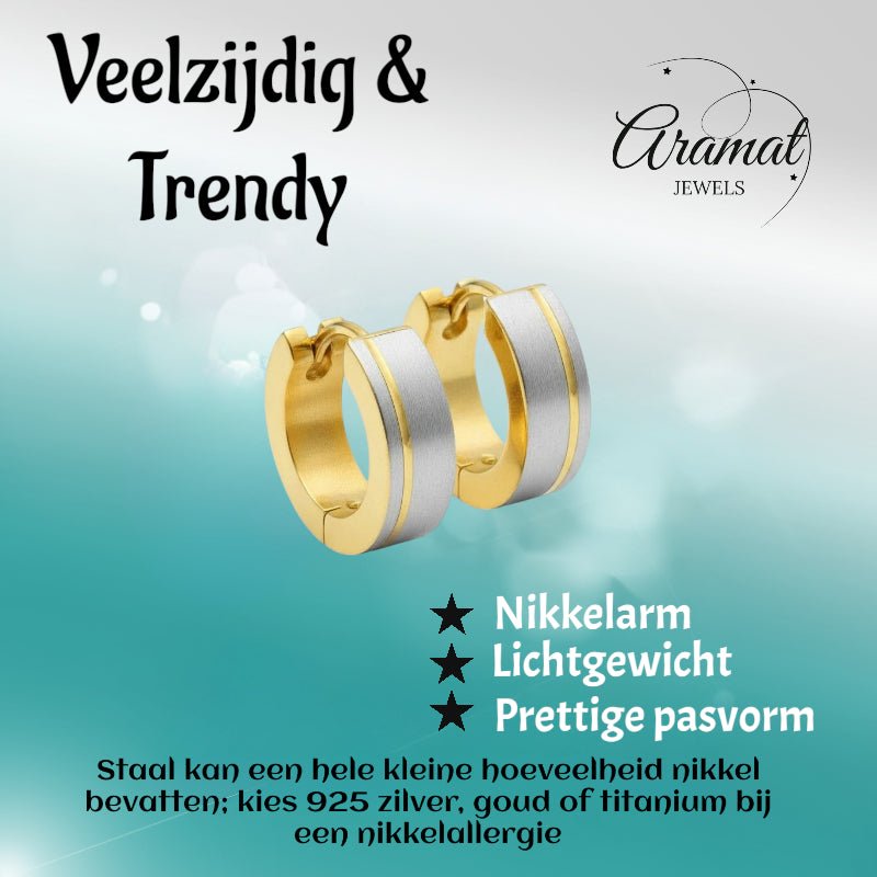 Creolen – Bicolor RVS Mat Zilver/Goud (13mm) - Aramat Jewels - Oorringen - cadeautip