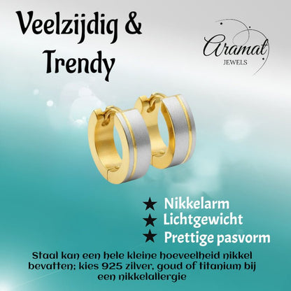 Creolen – Bicolor RVS Mat Zilver/Goud (13mm) - Aramat Jewels - Oorringen - cadeautip