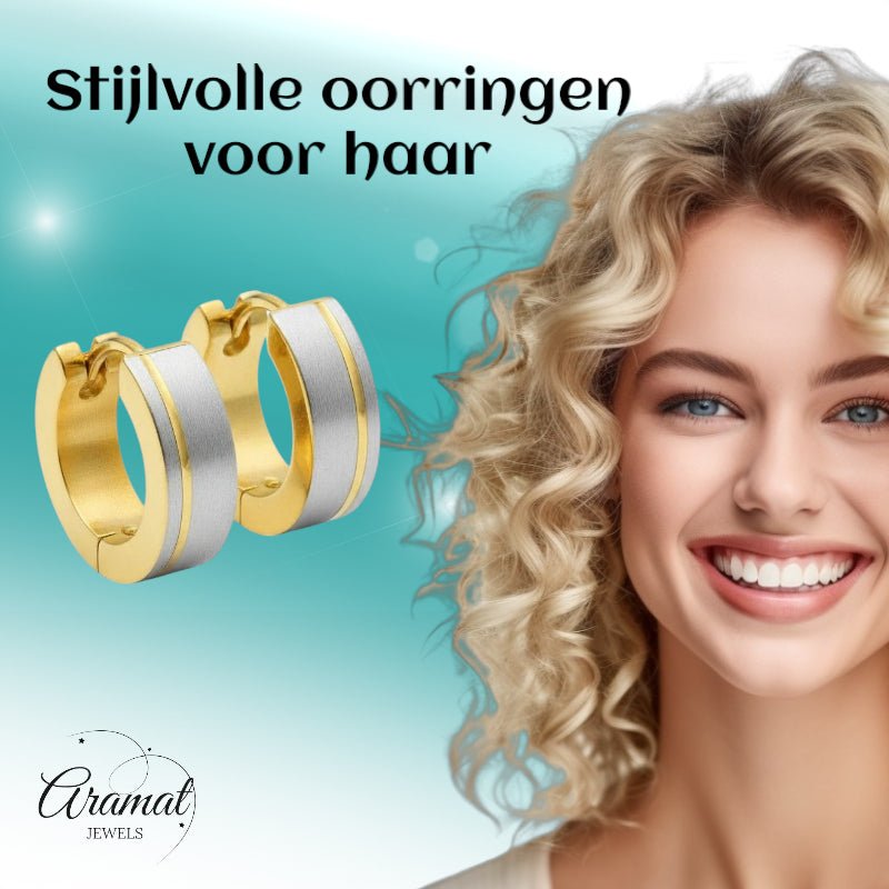 Creolen – Bicolor RVS Mat Zilver/Goud (13mm) - Aramat Jewels - Oorringen - cadeautip