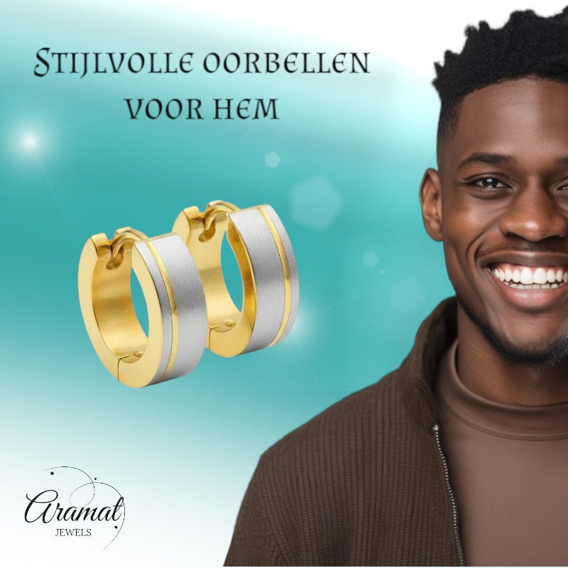 Creolen – Bicolor RVS Mat Zilver/Goud (13mm) - Aramat Jewels - Oorringen - cadeautip