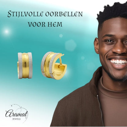 Creolen – Bicolor RVS Mat Zilver/Goud (13x4mm) - Aramat Jewels - Oorringen - cadeautip