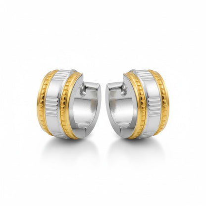 Creolen – Bicolor RVS met Dubbele Goudkleurige Streep (13mm) - Aramat Jewels - Oorringen - cadeautip