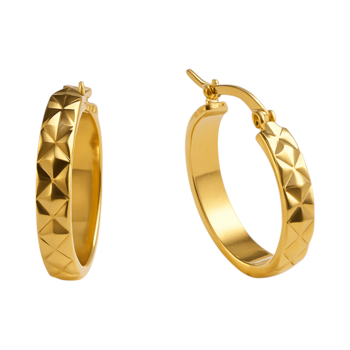 Creolen Ruitjes Goudkleur Staal – 25mm - Aramat Jewels - Oorringen - cadeautip