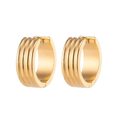 Creolen – RVS Goudkleur met Drievoudige Strepen (13mm of 20mm) - Aramat Jewels - Oorringen - cadeautip