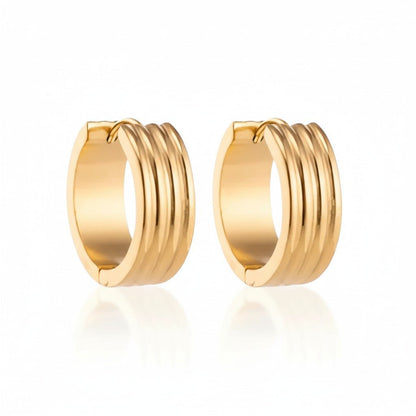 Creolen – RVS Goudkleur met Drievoudige Strepen (13mm of 20mm) - Aramat Jewels - Oorringen - cadeautip