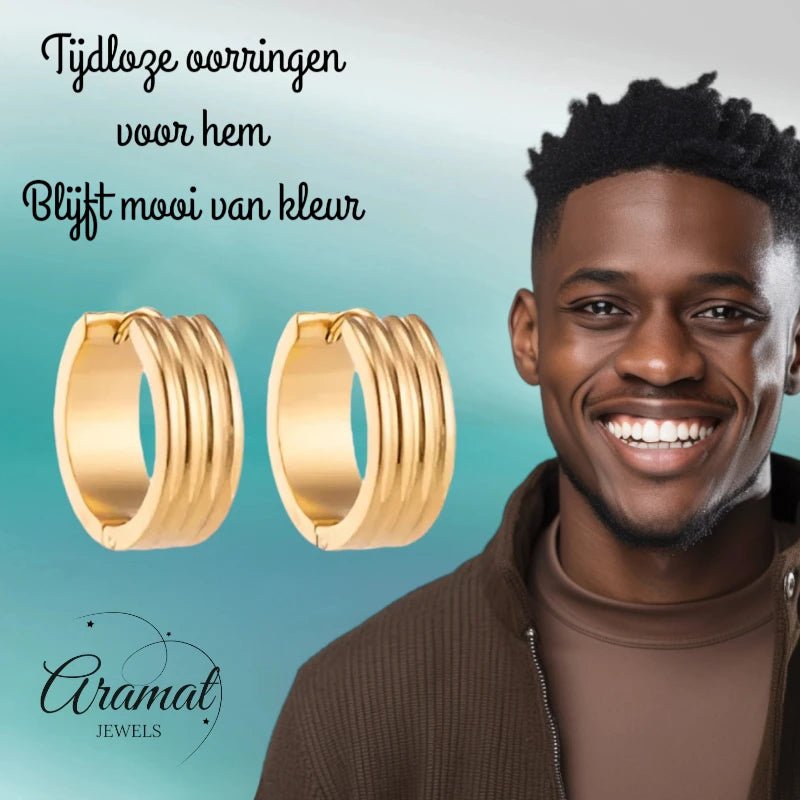Creolen – RVS Goudkleur met Drievoudige Strepen (13mm of 20mm) - Aramat Jewels - Oorringen - cadeautip
