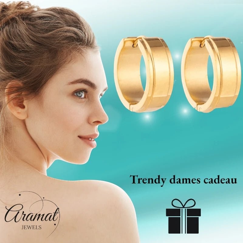 Creolen – RVS Goudkleur met Opstaande Rand (13mm of 20mm) - Aramat Jewels - Oorringen - cadeautip