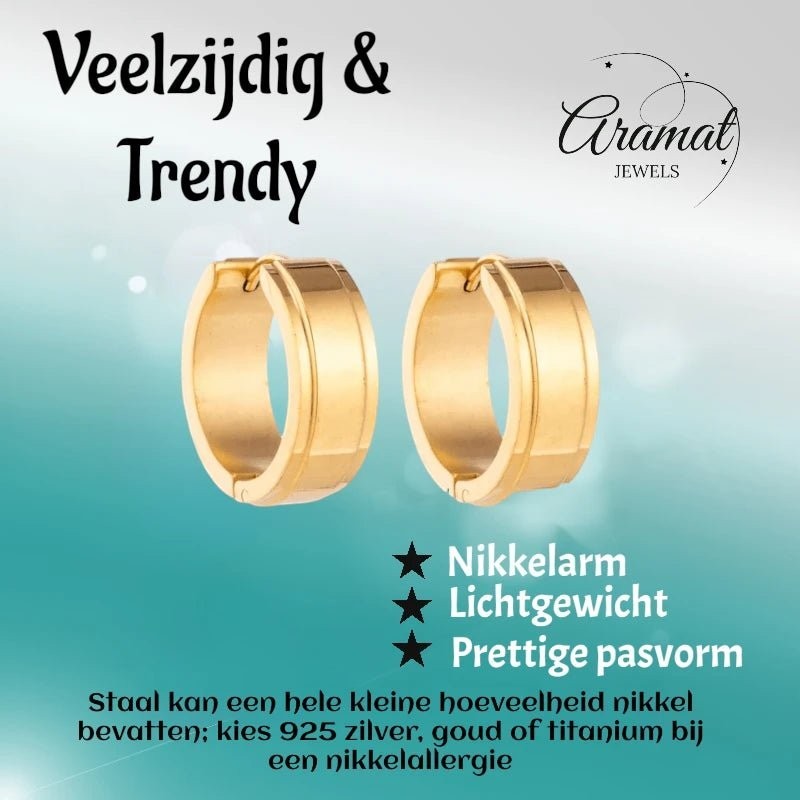Creolen – RVS Goudkleur met Opstaande Rand (13mm of 20mm) - Aramat Jewels - Oorringen - cadeautip