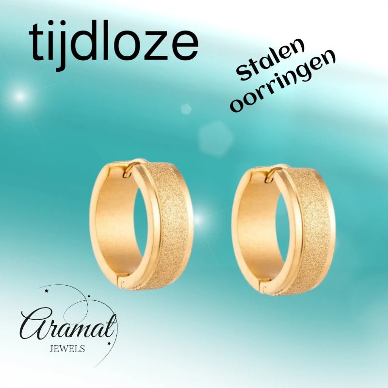 Creolen – RVS Goudkleur met Sandblasted Textuur (13mm of 20mm) - Aramat Jewels - Oorringen - cadeautip