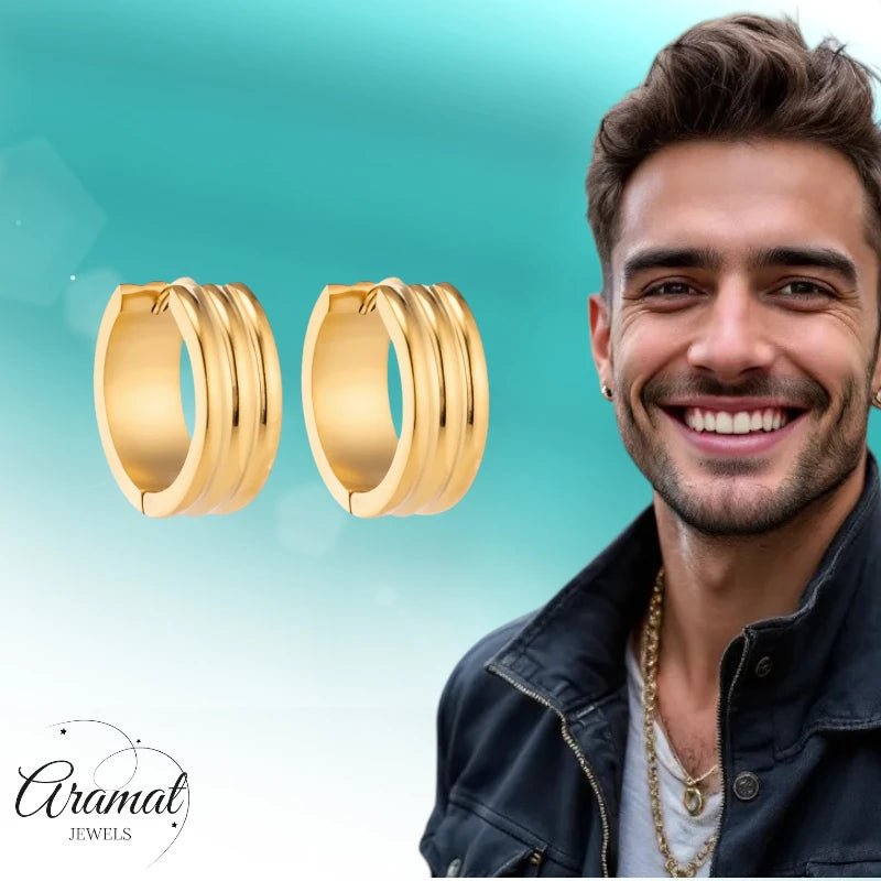 Creolen – RVS Goudkleur met Twee Strepen (13mm of 20mm) - Aramat Jewels - Oorringen - cadeautip