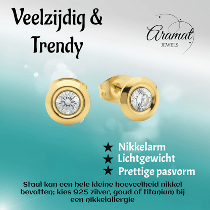 Dames oorbellen rond met kristal - RVS - Aramat Jewels - Oorbellen - cadeautip