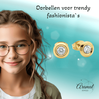 Dames oorbellen rond met kristal - RVS - Aramat Jewels - Oorbellen - cadeautip