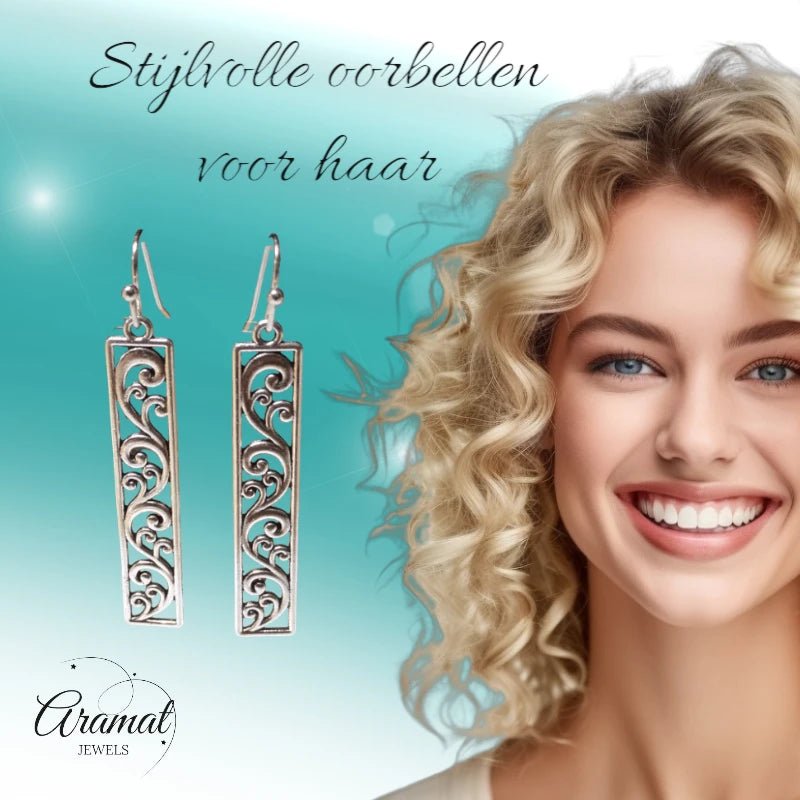 Dames Oorhangers Rechthoekige Bedel - oor6065 - Oorhangers kopen# - 55mm - alles - bali