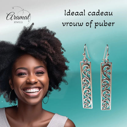 Dames Oorhangers Rechthoekige Bedel - oor6065 - Oorhangers kopen# - 55mm - alles - bali