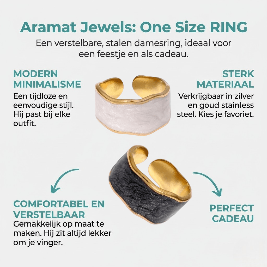 Damesring Verstelbaar – Open Ring met Witte Parelmoer Inlay – One Size - Aramat Jewels - Ringen - cadeautip