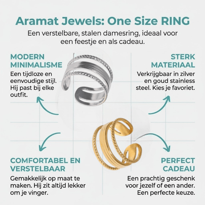 Damesring Verstelbaar - Open Ring Mode Streep - One Size - Aramat Jewels - Ringen - cadeautip