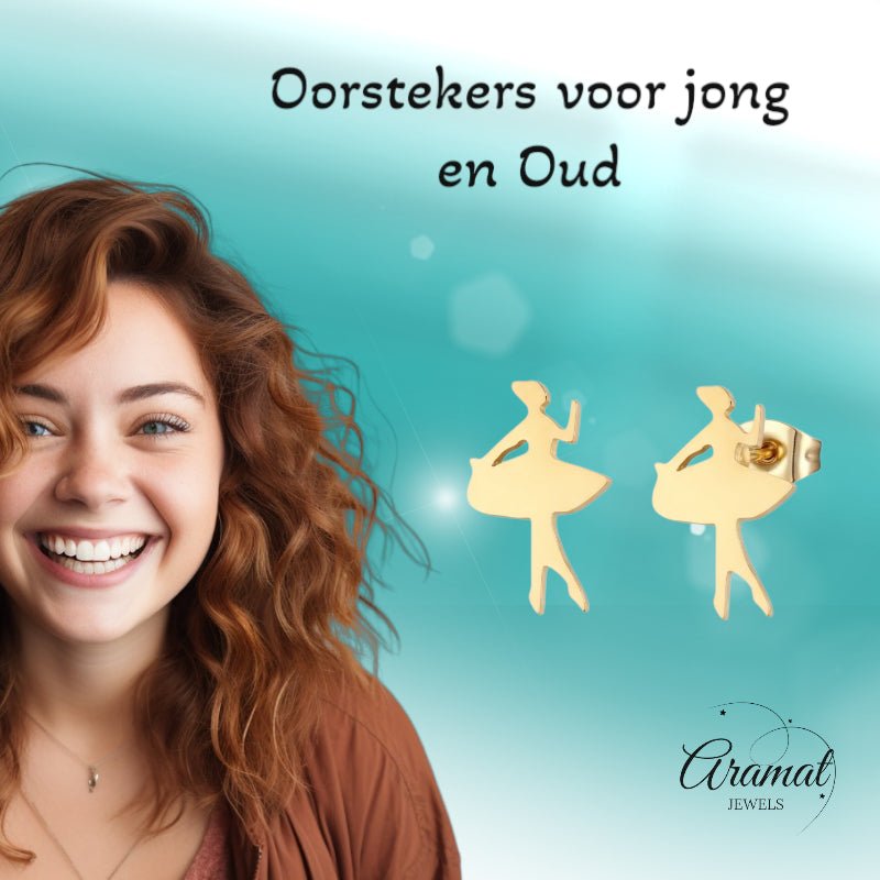 Danseres Oorbellen – Goudkleurig Staal 10x6mm - Aramat Jewels - Oorbellen - cadeautip
