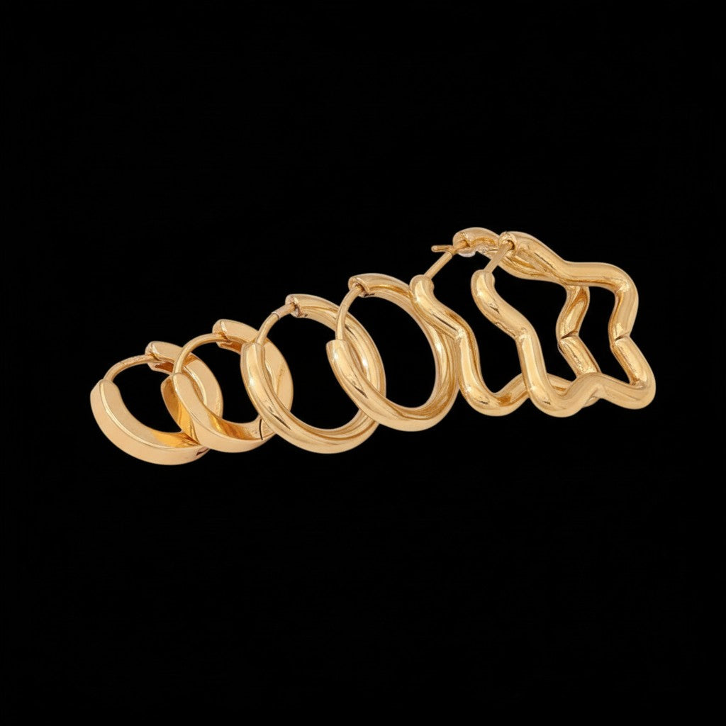 Goudkleurige stainless steel oorringenset – 2x rond + 1x stervormig – 3 paar