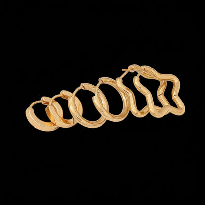 Goudkleurige stainless steel oorringenset – 2x rond + 1x stervormig – 3 paar