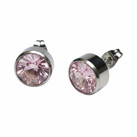 Boucles d'oreilles puces – Acier cristal rose argenté (10 mm) 