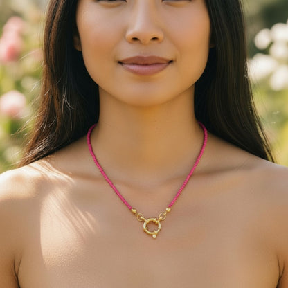 Fel Roze Rocailles Bedelketting