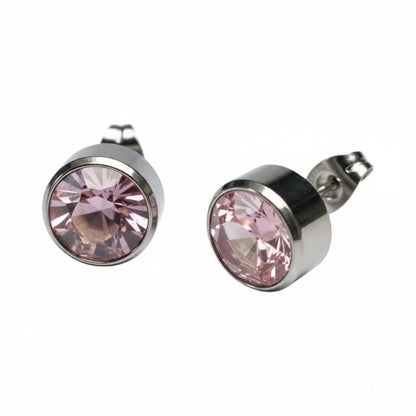 Oorstekers – Staal Kristal Roze Zilverkleur (10mm)