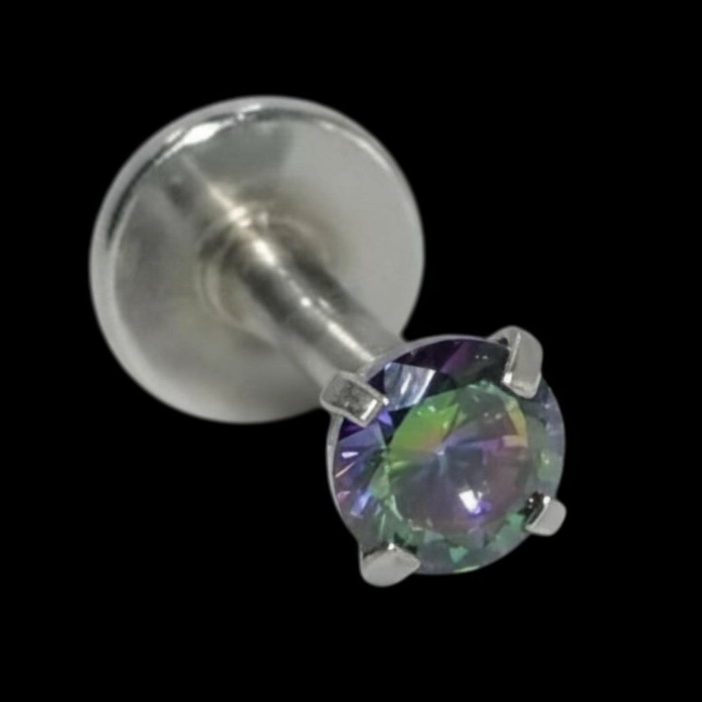 Piercing hélix-tragus en zircone multicolore argentée de 3 mm