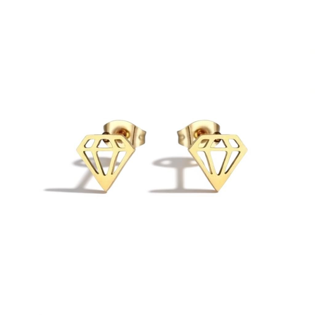 Boucles d'oreilles – Acier en forme de diamant, cristal couleur or (9 mm) 